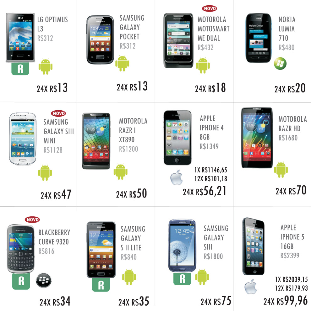 aparelhos smartphones